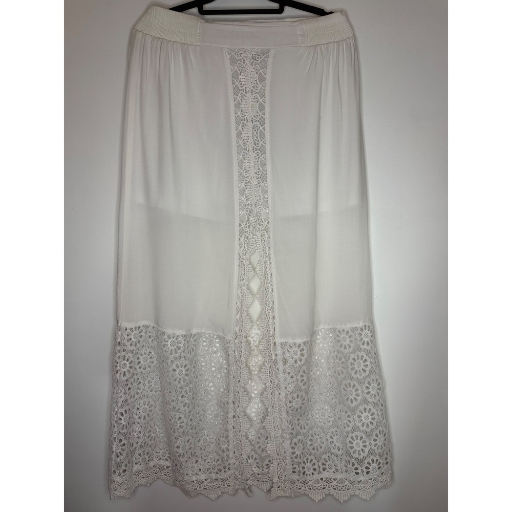 Solitaire Swim White Crochet Lace Maxi Skirt Cover Up Boho Beach Womens L NWT